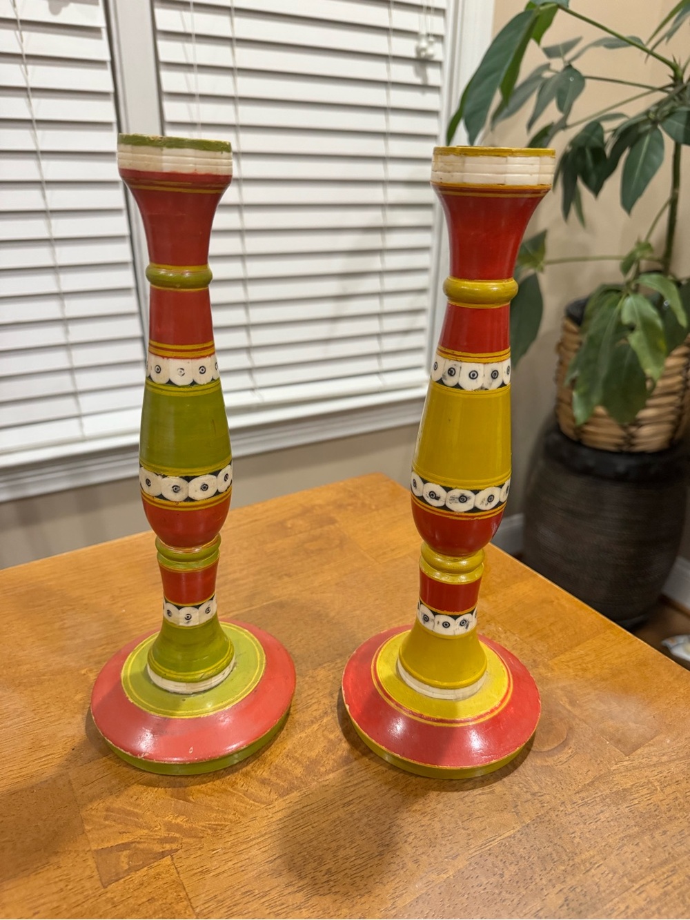 Handmade in India Painted Wood Candlesticks by Tozai Home